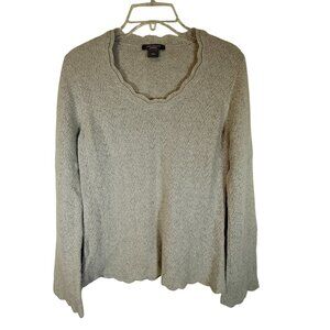 Ann Taylor Cashmere Scalloped Neck Hem Sleeve Scoop Neck Sweater- Womens Size L